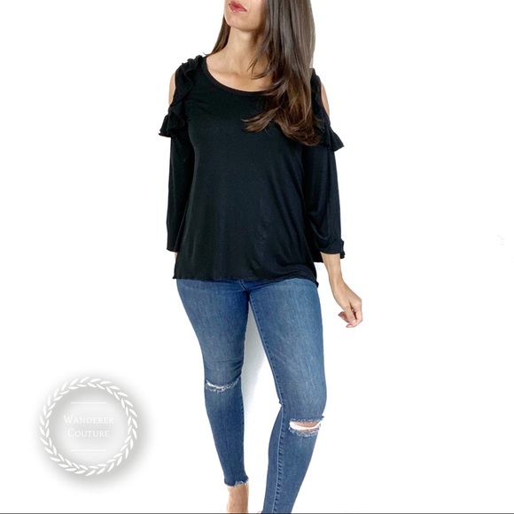 Chaser Tops - CHASER Long Sleeve Cut Out Ruffled Top